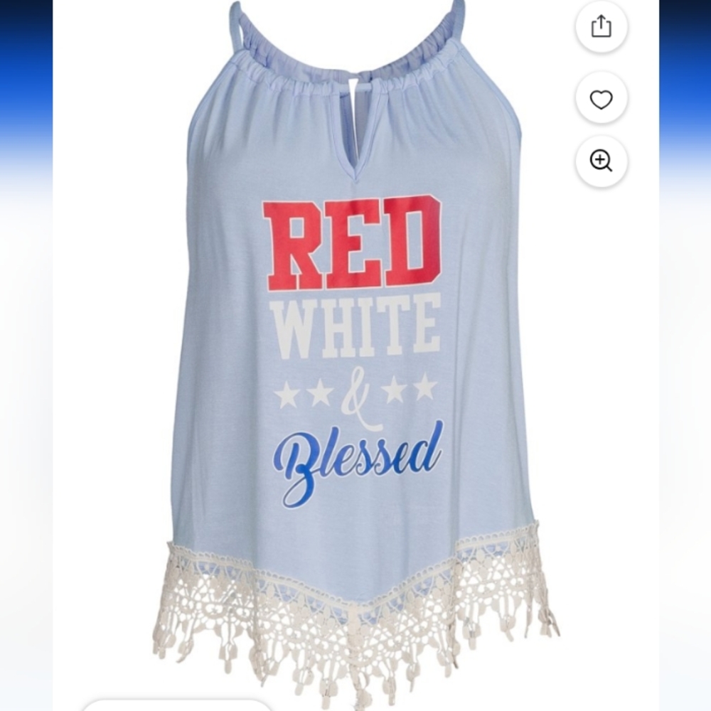 No Boundaries Patriotic Tank Top with Crochet Trim Detail Size M.